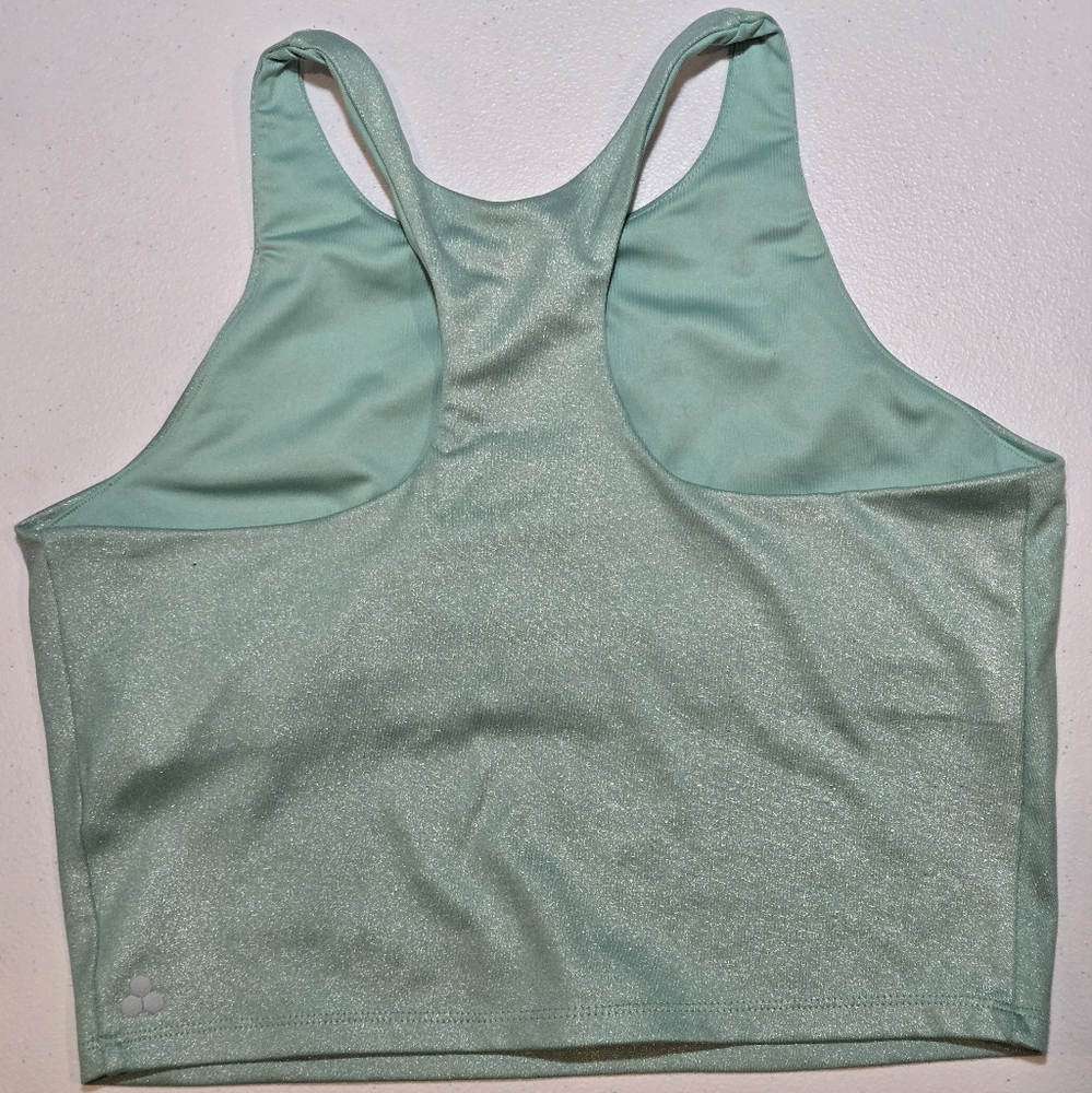 Girls XL Tek Gear Mint Green Shimmer Active Tank Bra And Bike Shorts Set - Picture 3 of 12